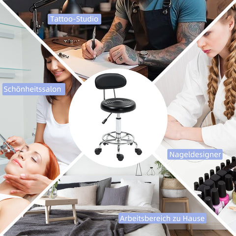 Rootz Roll Stool - Adjustable Rotatable Stool - Salon Chair - All-day Comfort - Black - 32b x 40t x 70-86h cm