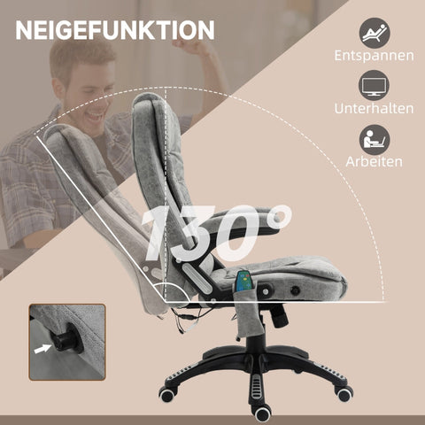 Rootz Massage Office Chair - Ergonomic Executive Chair - Heating Elements - Height Adjustable - 68cm x 72cm x 110-120cm - Gray