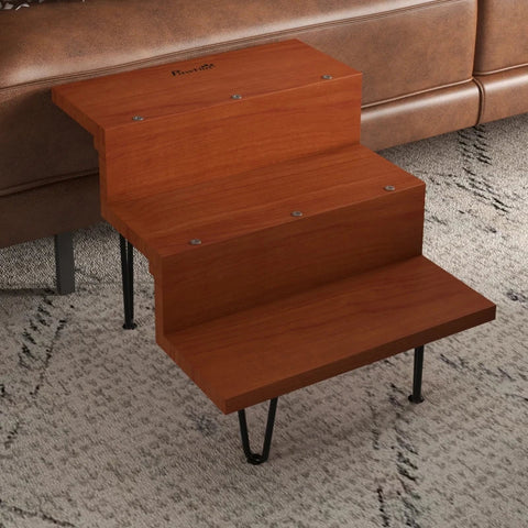 Rootz Pet Stairs - Dog Stairs - 3 Steps - Pine Wood - Non-slip Foot Pads - Brown + Black - 46cm x 54cm x 42.5cm