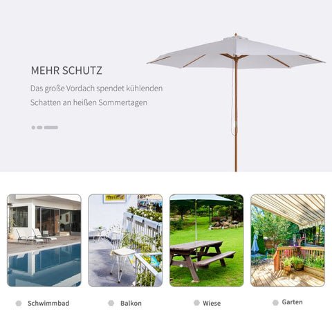 Rootz 300 cm Wooden Parasol - Garden Umbrella - Balcony Umbrella - Durable & UV-Resistant - Adjustable Tilt - Easy Operation - Ø300 x H250 cm