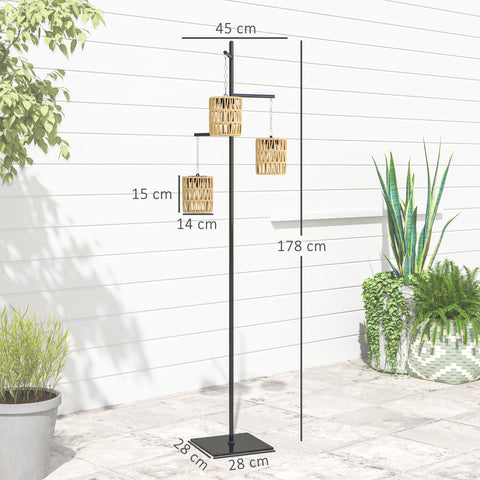 Rootz Solar Floor Lamp - Rattan Solar Lamps - Boho-Style Lights - Auto On/Off - IP44 Waterproof - 45x45x178cm