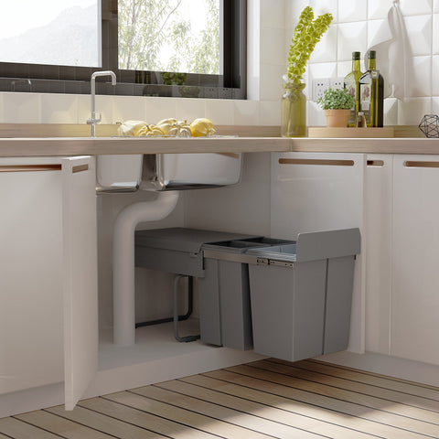 Rootz Built-in Rubbish Bin Set - Waste Separation - Recycling Bins - Space-Saving - 48cm x 34.2cm x 41.8cm