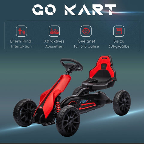 Rootz Go Kart Pedal Go Kart - Kids Ride-On Car - Children's Racing Kart - Ultimate Control - Adjustable Comfort - Versatile Terrain Handling - 100cm x 58cm x 58.5cm - Red + Black