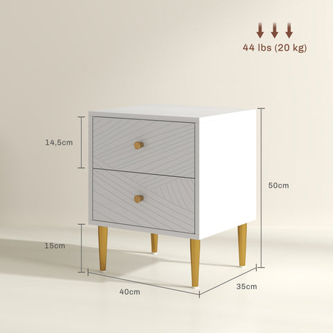 Rootz Rome Bedside Table - Nightstand - Side Table - Elegant Storage - 40 x 35 x 50 cm - White - Steel Legs
