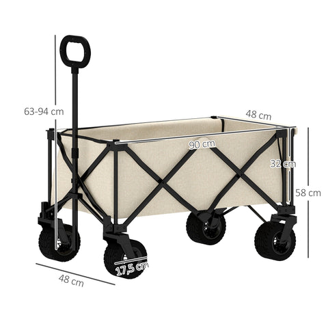 Rootz Garden Car - Foldable Transport Cart - Resilient Handcart - 100kg Capacity - 90cm x 48cm x 92cm - Brown Oxford Fabric