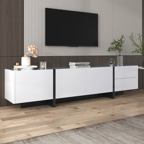 Rootz High Gloss TV Cabinet - Media Stand - Entertainment Unit - Ample Storage - 190L x 35W x 45H cm
