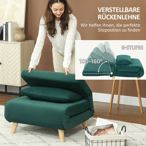 Rootz Folding Armchair with Bed Function - Recliner Chair - Green Velvet Chair - Supports 120kg - 72cm x 78cm x 79cm