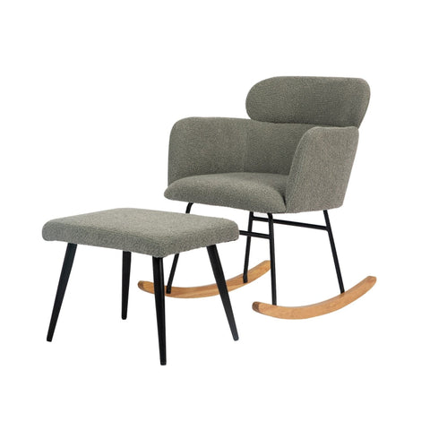 Rootz Elegant Gray Rocking Chair Set - Lounge Chair - Relaxation Chair - Comfort & Modern Design - 61L x 72.5W x 82H cm & Footstool 52L x 41W x 40H cm