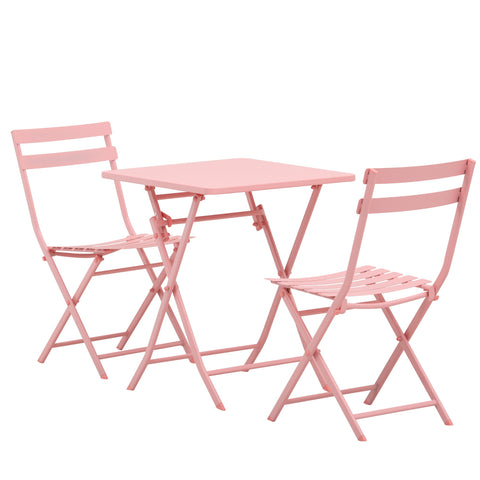 Rootz Foldable 3-Piece Garden Set - Bistro Furniture - Outdoor Dining - Powder-Coated Metal - 60x60x71cm Table & 2 Chairs - Pink