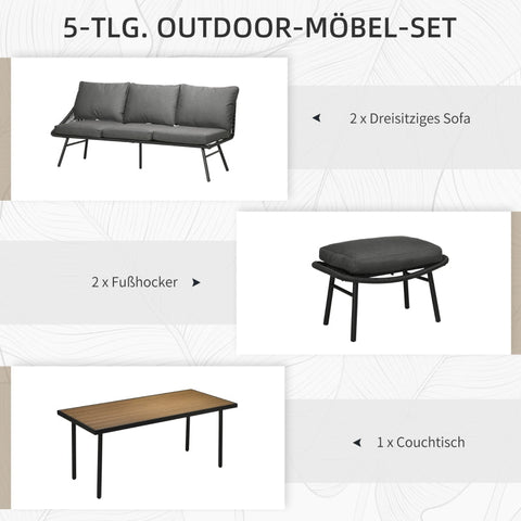 Rootz Garden Furniture Set - 5 Piece Outdoor Patio Set - Rattan Furniture - Steel Frame - Weatherproof - Cozy Seating Area - 193cm x 72cm x 75cm