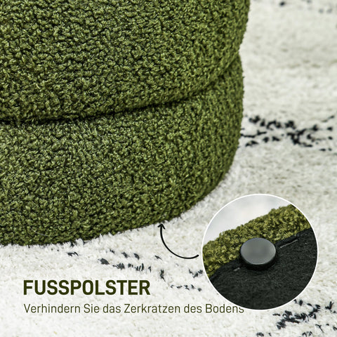 Rootz Round Stool - Ottoman - Footrest - Supports Up to 120kg - Ø40x45H cm - Green Teddyfleece