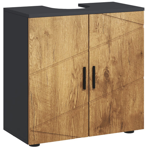 Rootz 2 Door Vanity Unit - Bathroom Cabinet - Storage Cupboard - MDF & Chipboard Durability - 60cm x 30cm x 60cm - Brown- Grey