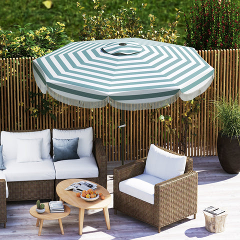 Rootz Garden Parasol 2.69m - Outdoor Umbrella - Tiltable Sunshade - UPF 30+ Protection - Ø 2.69 x 2.38m - Light Blue & White