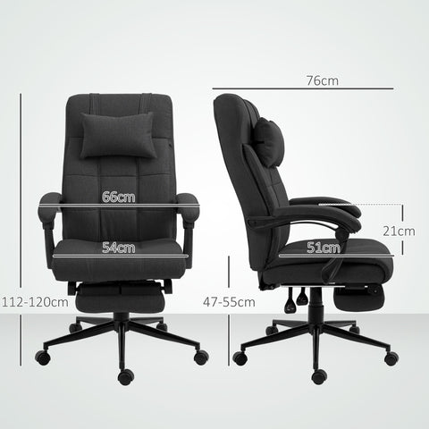 Rootz Office Chair with Footrest - Desk Chair - Swivel Chair - Ergonomic Support - 112-120h cm, Black