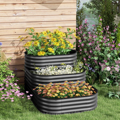 Rootz Square 3 Tier Raised Garden Bed - Planter - Plant Box - Modular Design - 158cm x 109cm x 82cm