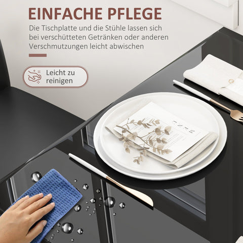 Rootz Dining Table Set with 2 Upholstered Black Chairs - Dining Room Seating - Space-Saving - Ergonomic Comfort - 75L x 50.5W x 75H cm