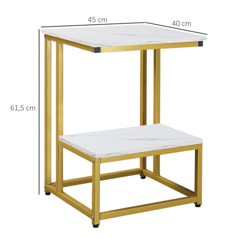 Rootz NeoRetro Side Table - Coffee Table - Bedside Table - Elegant Design - 45cm x 40cm x 61.5cm - Golden Steel & Marble Effect