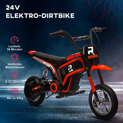 Rootz Electric Motorcycle for Children - Kids Ride-On Bike - Child's Electric Motorbike - 24V Engine - 119L x 64W x 76.5H cm - Red