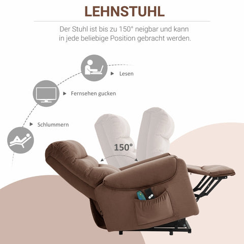 Rootz Power Lifting Chair with Stand-Up Aid - Electric TV Recliner - Vibration Massage - Heating Pads - Brown - 79cm x 97cm x 103cm