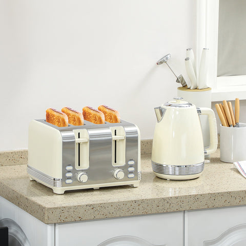 Rootz Kettle and Toaster Set - Breakfast Set - Stainless Steel Kitchen Duo - Precise Heating - White and Grey- Kettle: 21.1cm x 16.5cm x 25.2cm, Toaster: 29.2cm x 26.5cm x 18.8cm
