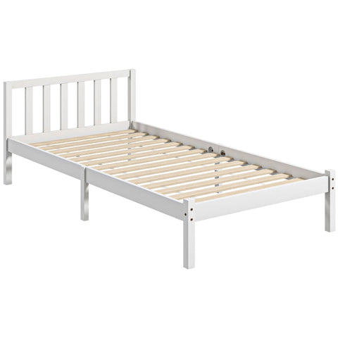 Rootz Single Bed Frame - Pine Wood Bed - Natural Wood Frame - Storage Space - 208cm x 96cm x 70cm - White Frame - Mattress Not Included