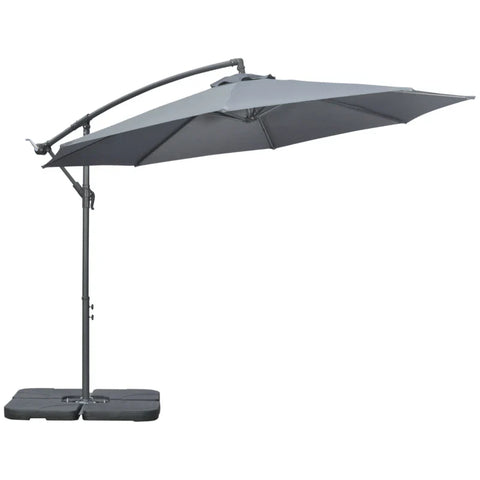 Rootz Garden Parasol - Cross Base - Weather Resistant - Sun Protection - Elegant Design - Six Ribs - Cantilever Parasol - Metal-polyester - Gray - 292 cm x 292 cm x 247