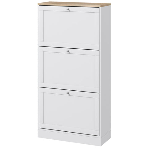 Rootz Scandinavian Shoe Cabinet - Entryway Storage - White Wood Look - Holds 18 Pairs - Space-Saving Organizer - 60 x 23.5 x 115 cm