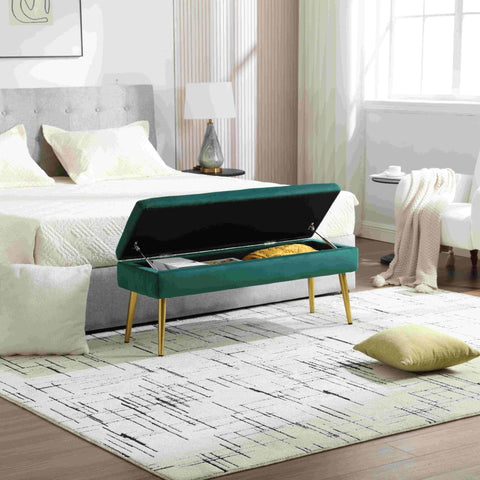 Rootz Modern Storage Bench - Velvet Ottoman - Upholstered Seat - Elegant & Comfortable - 111cm x 35cm x 44.5cm