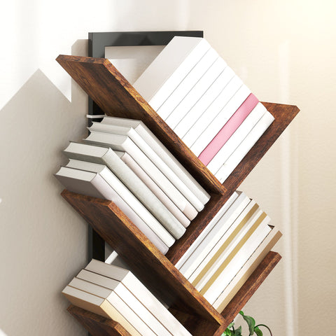 Rootz Bookshelf Standregal - Narrow Office Shelf - Brown Bookcase - Space-Saving Design - 50cm x 24cm x 109cm