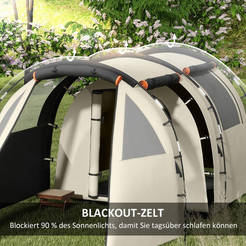 Rootz Camping Tent for 4-5 Persons - Family Tent - Outdoor Shelter - Blackout Windows - Waterproof - 460L x 230W x 180H cm - Khaki/Orange
