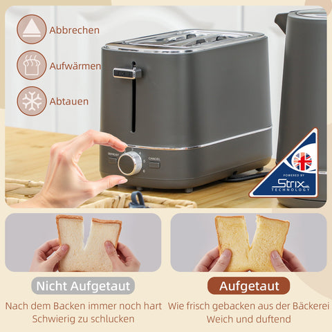 Rootz Kettle and Toaster Set - 1.7L - 6 Browning Levels - Quick Heating - Grey - 21.2x16x24.3cm