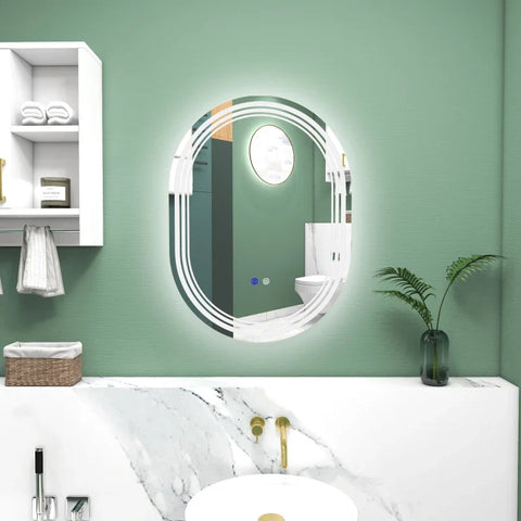 Rootz Bathroom Mirror - Anti-Fog LED Lights - Makeup Mirror - Switch - Vertical - Horizontal - Silver + White - 70cm x 50cm x 3cm