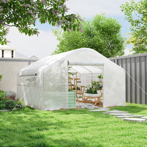 Rootz Garden Greenhouse - Tunnel Greenhouse - Rolling Doors - Optimal Ventilation - 395cm x 300cm x 197cm - UV-resistant & Durable Design