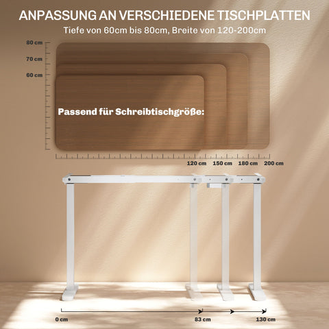Rootz Electric Desk Frame - Adjustable Desk Base - Memory Function - Promotes Ergonomic Work - Steel, White - 83cm x 45cm x 70-118cm