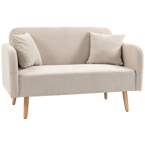 Rootz 2 Seater Sofa - Loveseat - Couch - Easy to Clean - 130cm x 70cm x 80cm, Cream Velvet, Rubberwood Legs