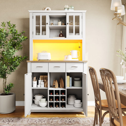 Rootz Kitchen Cabinet with LED Lighting - Tall Cabinet - Adjustable Shelves - Stylish Storage - 106cm x 40cm x 179.5cm
