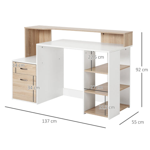 Rootz Computer Table Desk - Office Table - PC Table - Optimal Storage - 140cm x 55cm x 92cm