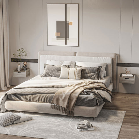 Rootz Set of 2 Wall Mounted Bedside Tables - Hanging Bedside Tables - Floating Nightstands - Space Saver - 40L x 30W x 19.5H cm - Grey