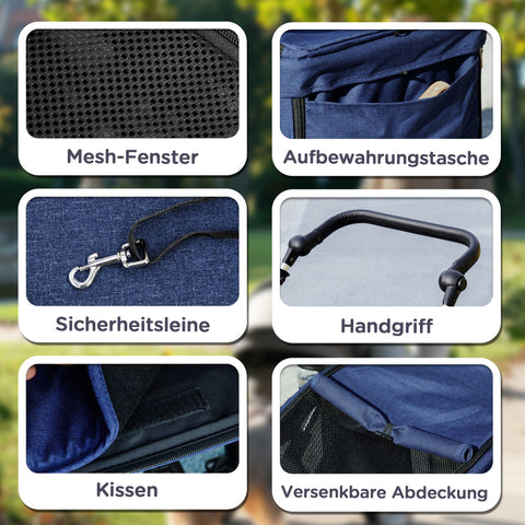 Rootz Dog Car - Pet Stroller - Compact Carrier - Foldable & Lightweight - Mesh Windows - 80L x 48.5W x 106H cm