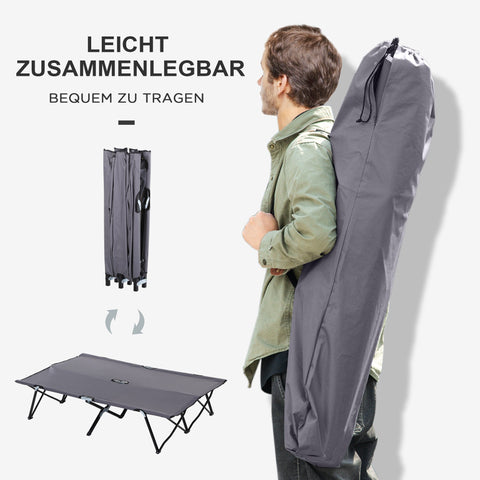 Rootz Camping Lounger - Camping Bed - Foldable Two-Person Cot - Durable Steel & Oxford Fabric - 193cm x 125cm x 40cm