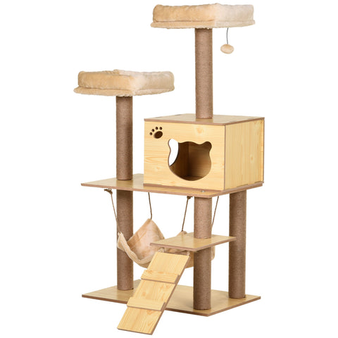 Rootz Contemporary Cat Tree - Scratch Boards - Nature-Sisal - Plush Comfort - 60cm x 40cm x 130cm