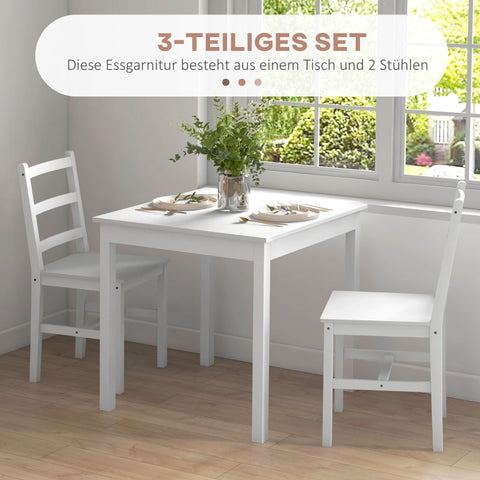 Rootz 3-Piece Dining Set - Kitchen Table Set - Small Dining Room Furniture - Space-Saving - Durable Pine Wood - 75cm x 75cm x 73cm Table - 41cm x 46cm x 86cm Chairs