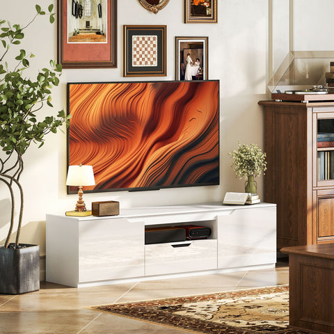 Rootz TV Lowboard - Media Console - Television Stand - High Gloss Finish - Fits TVs up to 65" - 160 x 38 x 43 cm