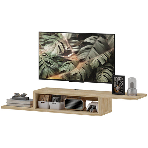 Rootz Floating TV Wall Shelf - Hanging TV Bracket - Floating Wall Shelf - Cable Grommets - Optimize Space - 152.4cm x 29.8cm x 21cm Brown