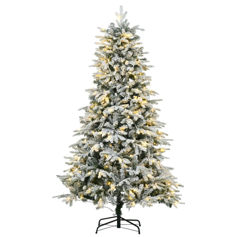 Rootz Artificial Christmas Tree - Snowy LED Lighted Tree - Pre-Lit Holiday Tree - Easy Assembly - Energy-Efficient - Realistic Appearance - 180cm x Ø105cm - Plastic & Steel