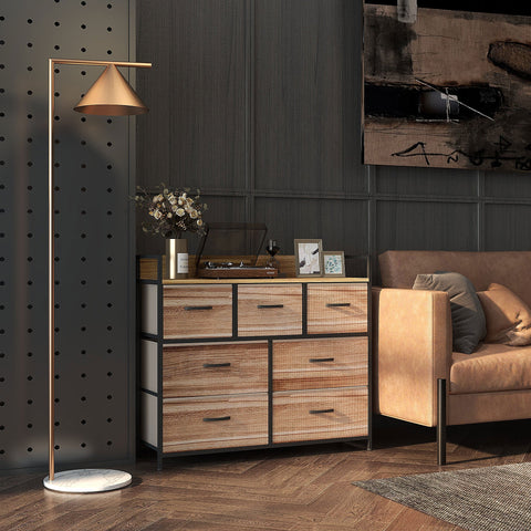 Rootz 7 Drawer Storage Cabinet - Chest of Drawers - Foldable Fabric - Organize Space - 98cm x 29cm x 85cm