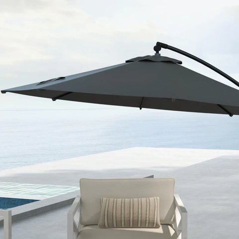 Rootz Cantilever Parasol - Including Cross Base - Sun Protection - Umbrella Roof - Polyester Fabric - Aluminum Frame - Gray - 293 x 293 x 260 cm