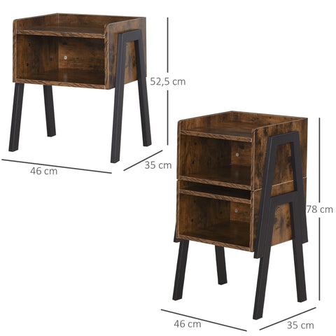 Rootz 2 Stackable Bedside Tables Set - Night Consoles - Wooden Side Tables - Industrial Style - 46 x 35 x 52.5 cm - Space-Saving Design