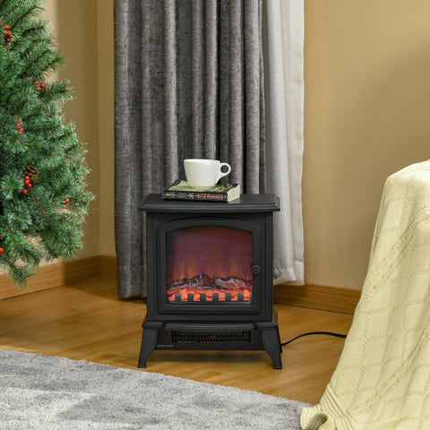 Rootz Electric Fireplace - Freestanding Heater - Flame Effect - Transparent Glass Door - 1000W/2000W - 36.5cm x 24cm x 45.5cm