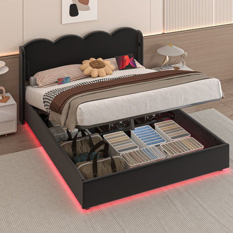 Rootz Double Bed Frame - Padded Bed - Velvet Bed - Hydraulic Storage - USB Charging - 205cm x 168cm x 96cm